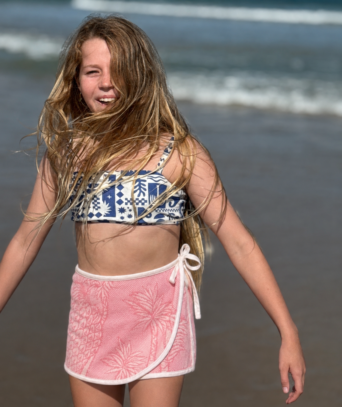 Kids - Pink Tropical Towel Wrap Skirt