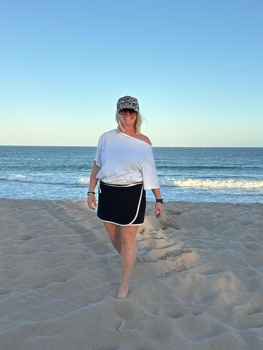 Black Channel Towel Wrap Skirt