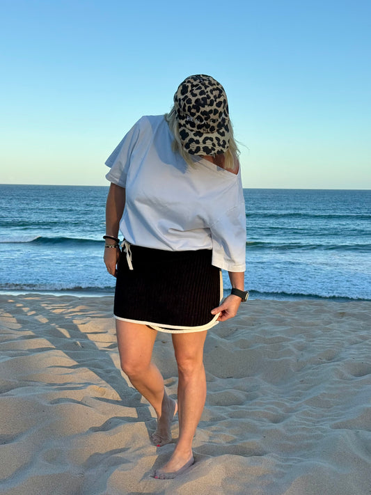 Black Channel Towel Wrap Skirt