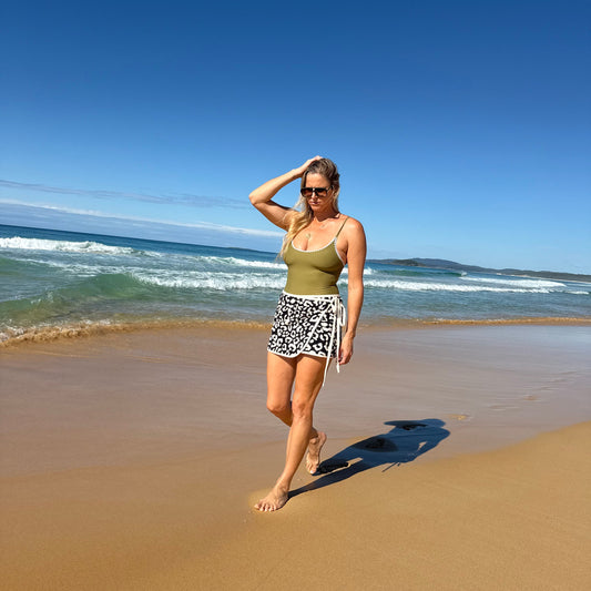 Black+White Leopard Reversible Towel Wrap Skirt