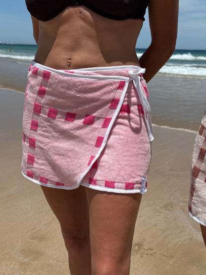 Pink Checked Suns Towel Wrap Skirt