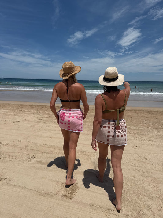 Brown Checked Suns Towel Wrap Skirt