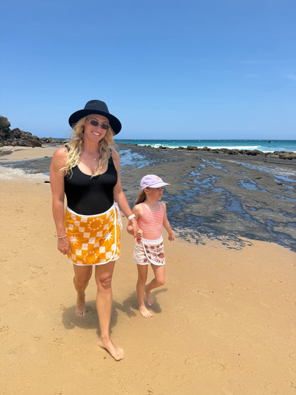 Kids - Brown Checked Suns Towel Wrap Skirt