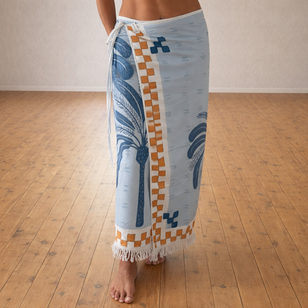 Blue Palm Maxi Tassel Towel Wrap Skirt