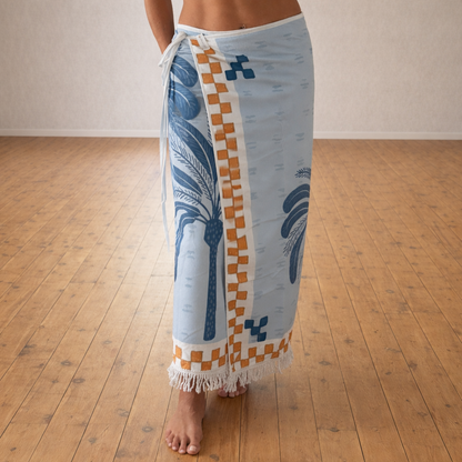 Blue Palm Maxi Tassel Towel Wrap Skirt