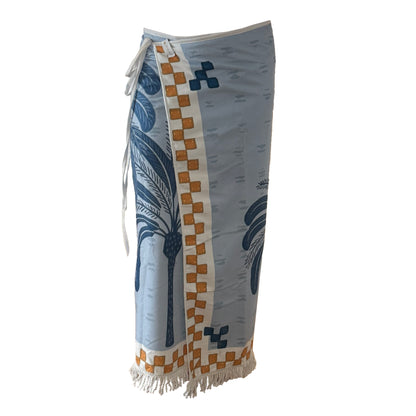 Blue Palm Maxi Tassel Towel Wrap Skirt