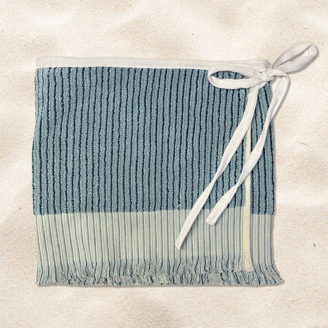 Kids - Blue Retro Striped Tassel Towel Wrap Skirt