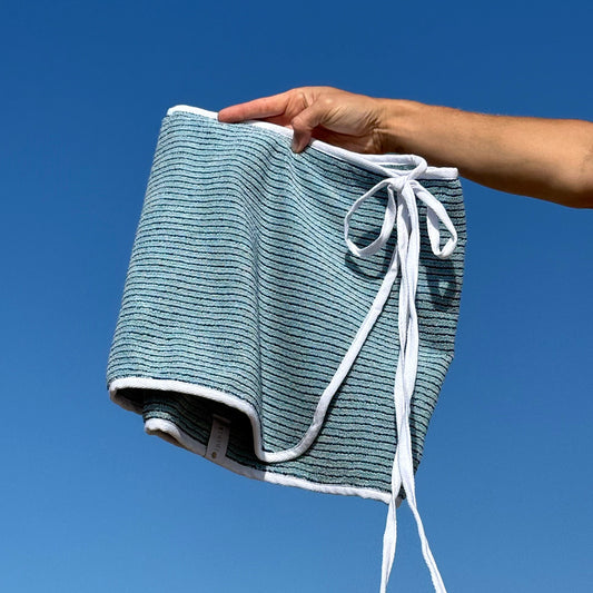 Retro Blue Pin Stripe Towel Wrap Skirt