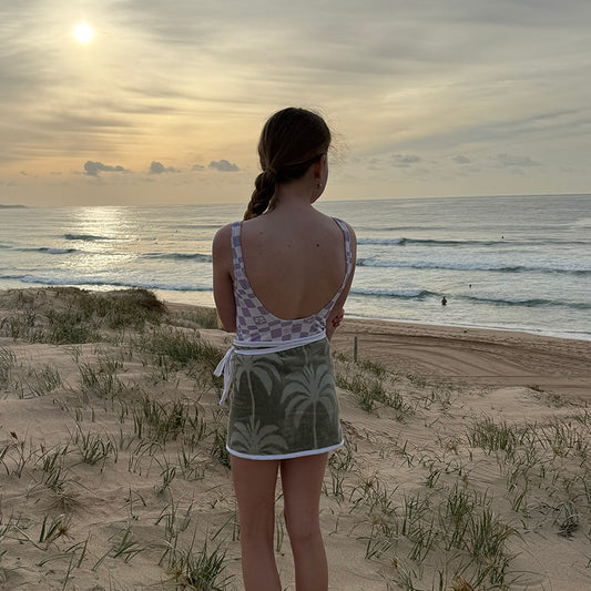 Kids - Khaki Palm Towel Wrap Skirt