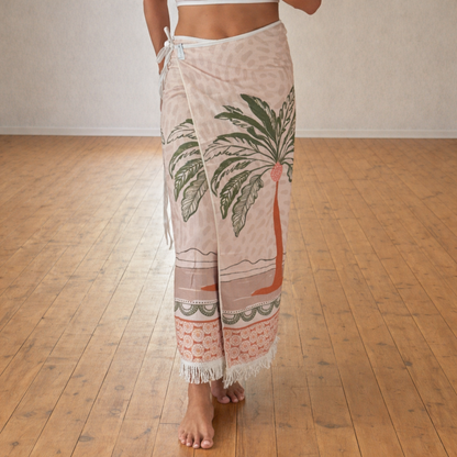Pink Palm Maxi Tassel Towel Wrap Skirt
