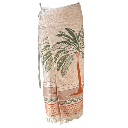 Pink Palm Maxi Tassel Towel Wrap Skirt